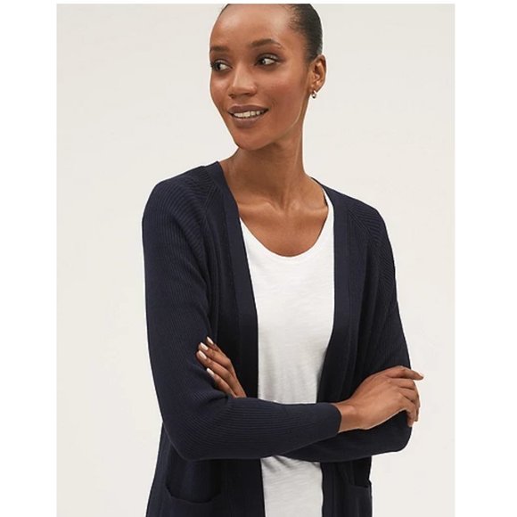 BLACK RIBBED  EDGE TO EDGE CARDIGAN - Picture 2 of 14